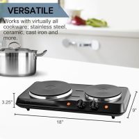 OVENTE Electric Countertop Double Burner, 1700W Cooktop with 7.25" and 6.10" Cast Iron Hot Plates, Temperature Control, Portable Cooking Stove and Easy to Clean Stainless Steel Base, Black BGS102B - Image 5