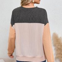 Dokotoo Womens Fashion 2025 Color Block Long Sleeve Crewneck Knitted Casual Loose Pullover Shirts Tops - Image 3