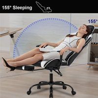 BestOffice Ergonomic Office, PC Gaming Chair Cheap Desk Chair Executive PU Leather Computer Chair Lumbar Support with Footrest Modern Task Rolling Swivel Chair for Women, Men(White) - Image 9