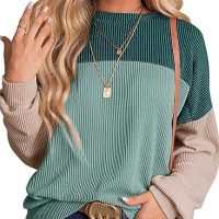 Dokotoo Womens Fashion 2025 Color Block Long Sleeve Crewneck Knitted Casual Loose Pullover Shirts Tops - Image 2