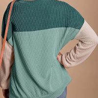 Dokotoo Womens Fashion 2025 Color Block Long Sleeve Crewneck Knitted Casual Loose Pullover Shirts Tops - Image 3