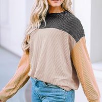 Dokotoo Womens Fashion 2025 Color Block Long Sleeve Crewneck Knitted Casual Loose Pullover Shirts Tops - Image 4