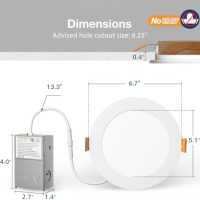 Amico 6 Pack 6 Inch 5CCT Ultra-Thin LED Recessed Ceiling Light with Junction Box, 2700K/3000K/3500K/4000K/5000K Selectable, 12W Eqv 110W 1050LM Brightness Dimmable Canless Wafer Downlight, ETL & FCC - Image 7