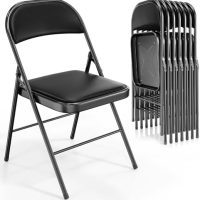 VINGLI Folding Chairs with Padded Seats, Metal Frame with Pu Leather Seat & Back, Capacity 350 lbs, Black, Set of 10 - Image 2