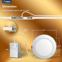 Amico 12 Pack 6 Inch 5CCT LED Recessed Ceiling Light with Night Light, 2700K/3000K/3500K/4000K/5000K Selectable Ultra-Thin Lighting, 12W=110W, 1100LM, Dimmable Canless Wafer Downlight ETL&FCC - Image 6