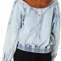 [BLANKNYC] womens Luxury Clothing Denim Trucker Jacket With Removable Hood - Image 3