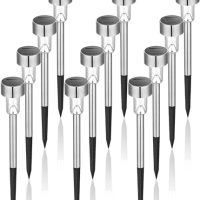 GIGALUMI Solar Lights Outdoor Waterproof, 12 Pack, Stainless Steel LED Solar Garden Lights for Patio, Lawn, Yard and Landscape, Cold White - Image 2