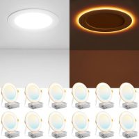 Amico 12 Pack 6 Inch 5CCT LED Recessed Ceiling Light with Night Light, 2700K/3000K/3500K/4000K/5000K Selectable Ultra-Thin Lighting, 12W=110W, 1100LM, Dimmable Canless Wafer Downlight ETL&FCC - Image 2