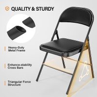 VINGLI Folding Chairs with Padded Seats, Metal Frame with Pu Leather Seat & Back, Capacity 350 lbs, Black, Set of 10 - Image 6