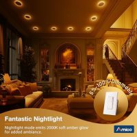 Amico 12 Pack 6 Inch 5CCT LED Recessed Ceiling Light with Night Light, 2700K/3000K/3500K/4000K/5000K Selectable Ultra-Thin Lighting, 12W=110W, 1100LM, Dimmable Canless Wafer Downlight ETL&FCC - Image 7