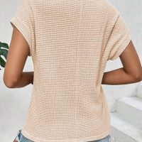 Dokotoo Women's Tops Casual Scoop Neck Short Sleeve Waffle Knit Hollow Out Shirts Loose Tunic Tops Blouses - Image 3