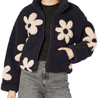 [BLANKNYC] womens Luxury Clothing Sherpa Jacket With Floral Patch Detail, Comfortable & Stylish Coat - Image 2