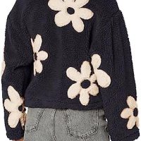 [BLANKNYC] womens Luxury Clothing Sherpa Jacket With Floral Patch Detail, Comfortable & Stylish Coat - Image 3